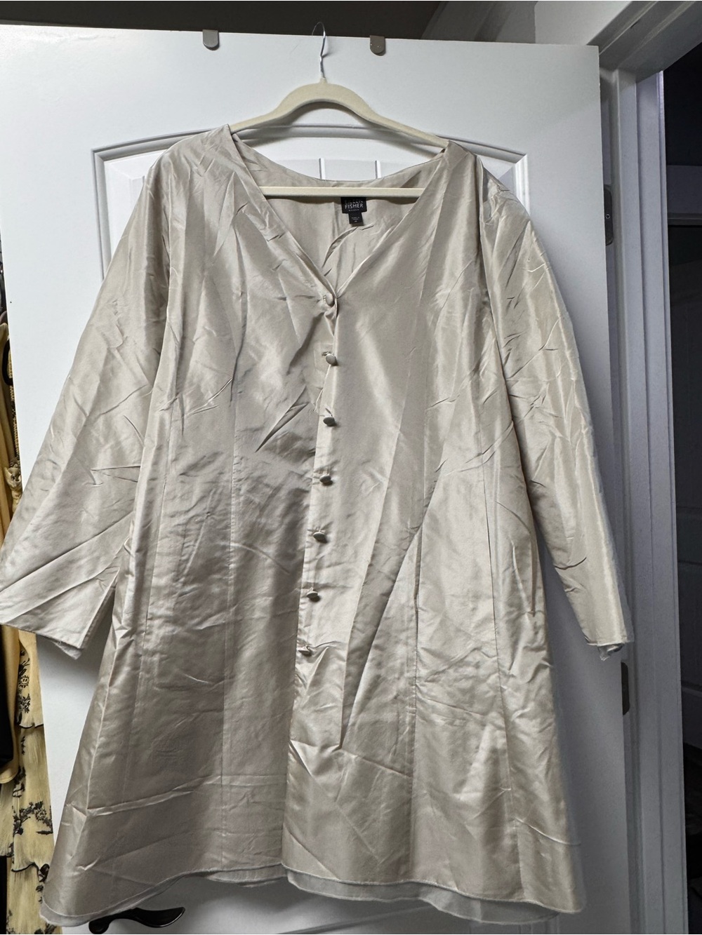 Eileen Fisher Silk-Blend Long Sleeve Coat Dress in Light Champagne